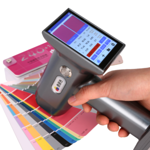 Sanyuanse handheld spectrophotometer replacing traditional color cards, displaying real-time CIE Lab color difference results directly on screen