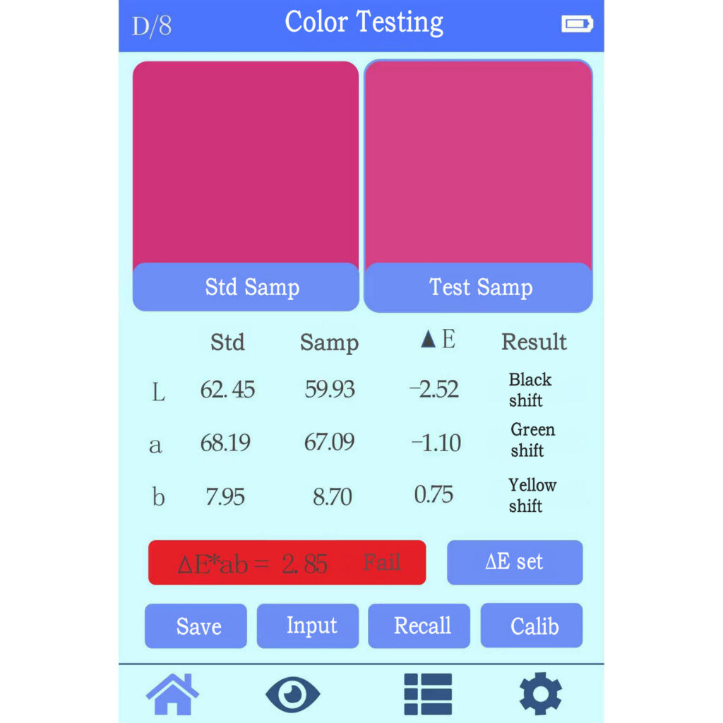 CIE Lab ΔEab Color Difference Testing Spectrophotometer Result